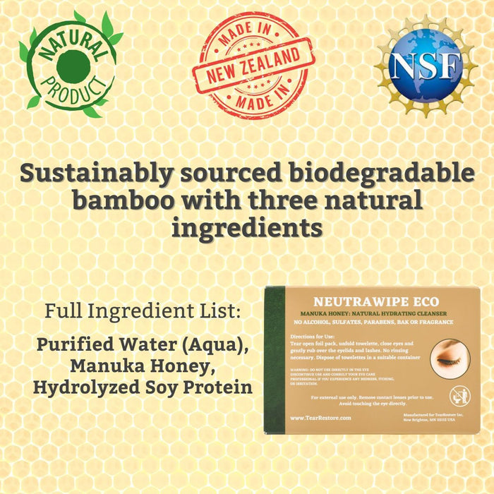 TearRestore NeutraWipe ECO™ Manuka Honey Eyelid Wipes