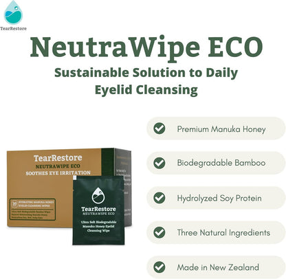 TearRestore NeutraWipe ECO™ Manuka Honey Eyelid Wipes