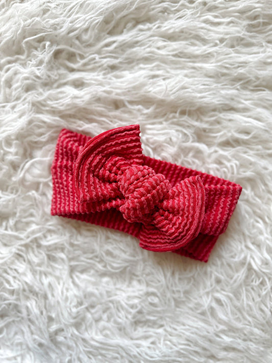 Textured Mini Tieband - Wavy Ribbed Red