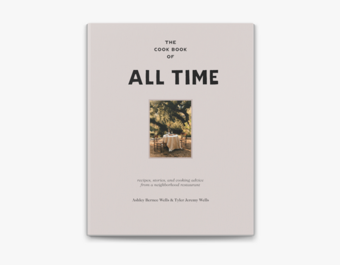 Cookbook with minimalist cover, title "ALL TIME" and small photo in center
