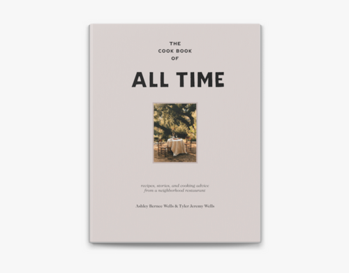 Cookbook with minimalist cover, title "ALL TIME" and small photo in center