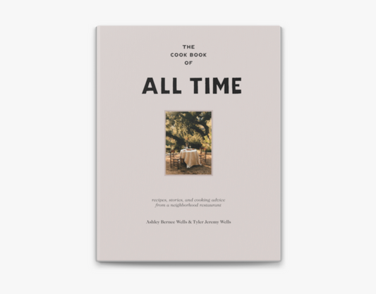 Cookbook with minimalist cover, title "ALL TIME" and small photo in center