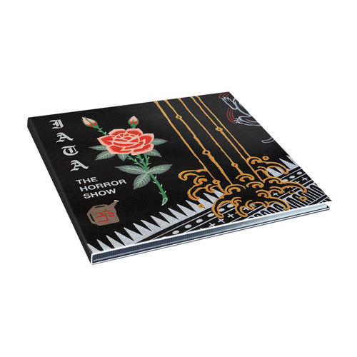 The Horror Show by I Am The Avalanche features a black cover with a red rose, gold lines, geometric designs, "JATA," and Asian-inspired text—matching The Horror Show CD album presale style.