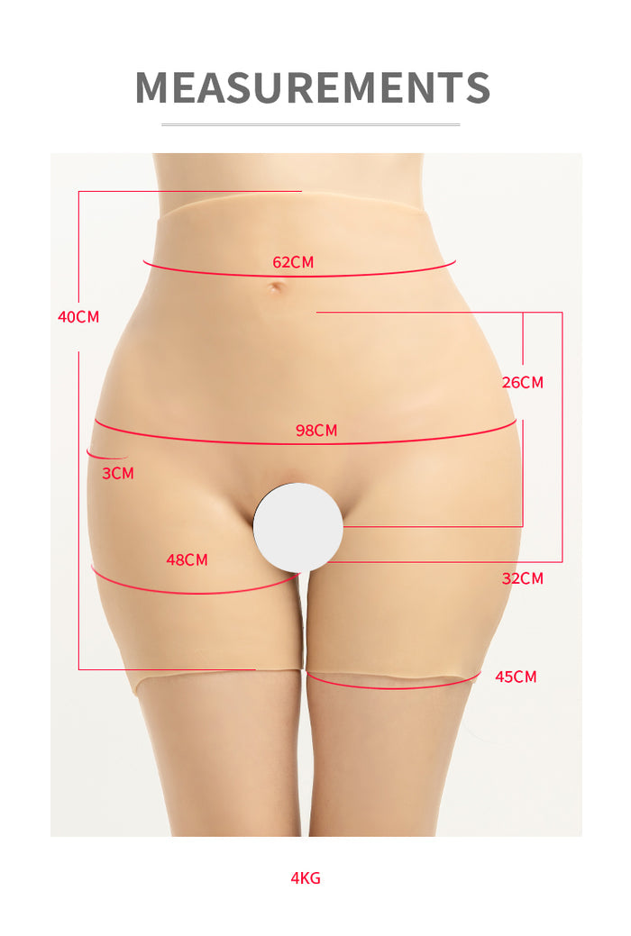 Silicone girdle pant from InTheMask by MOLIS with realistic vagina detail and large butt design, shown in close-up view.