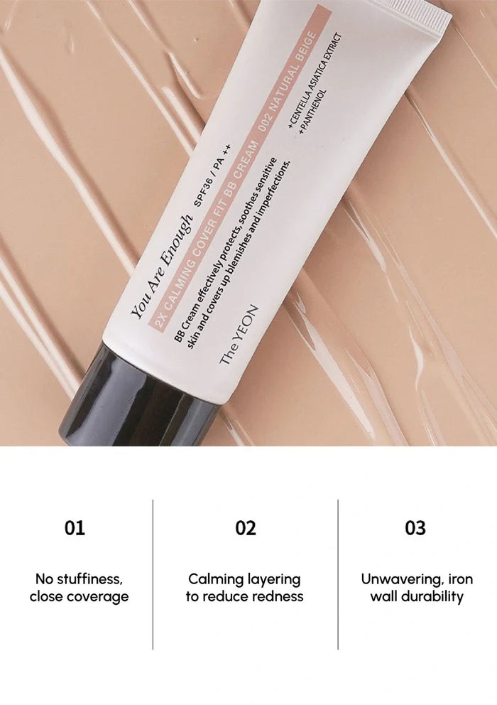 Tube of skincare product with text on a beige background