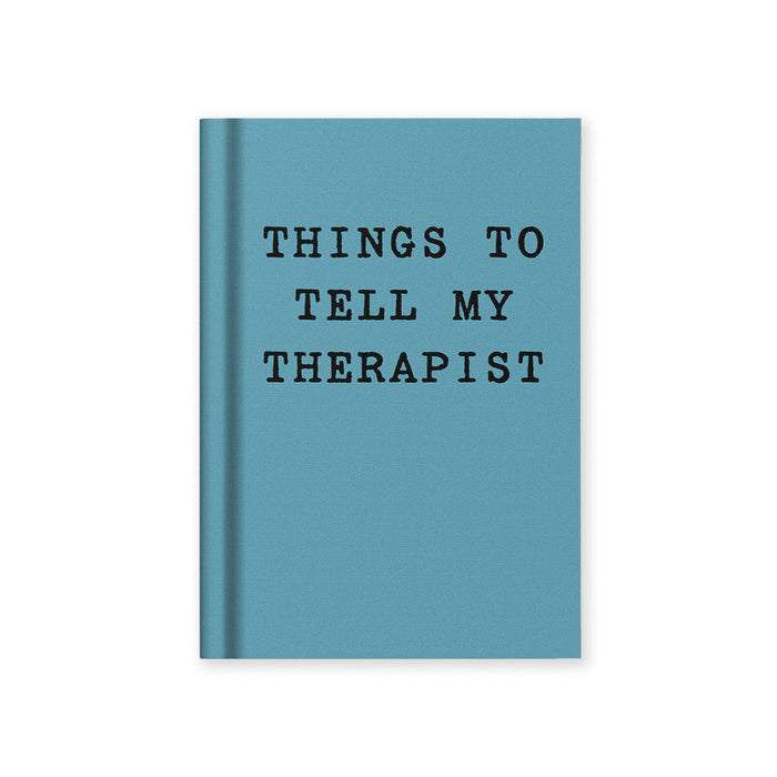 Teal fabric hardback notebook with black title text on cover