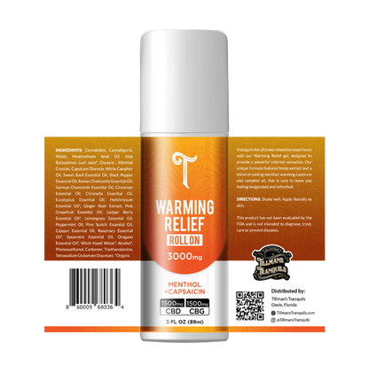 Tillmans Tranquils - CBD/CBG 3000mg Warming Relief Roll On – Menthol & Capsaicin