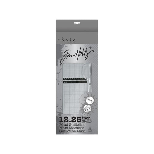 Tim Holtz - Maxi Guillotine - 12.25". Perfect for cutting paper and cardstock! This 8x19x3 inch package contains one 12.25 inch maxi guillotine. Measurements in both inches & metric. Paper guard protects fingers and prevents paper movement. Available at Embellish Away located in Bowmanville Ontario Canada.