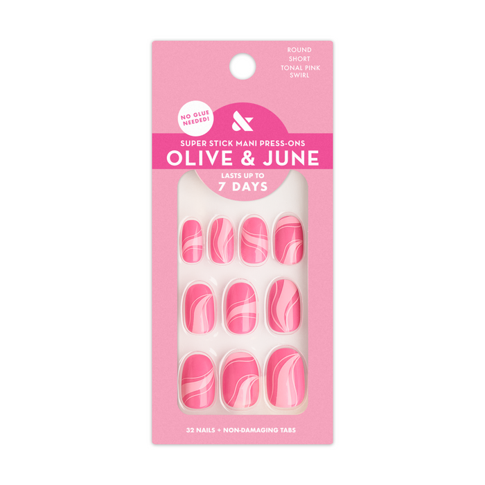 Tonal Pink Swirls - Tab Press On | Short | Round