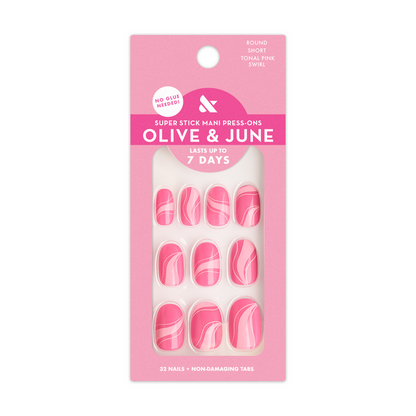 Tonal Pink Swirls - Tab Press On | Short | Round