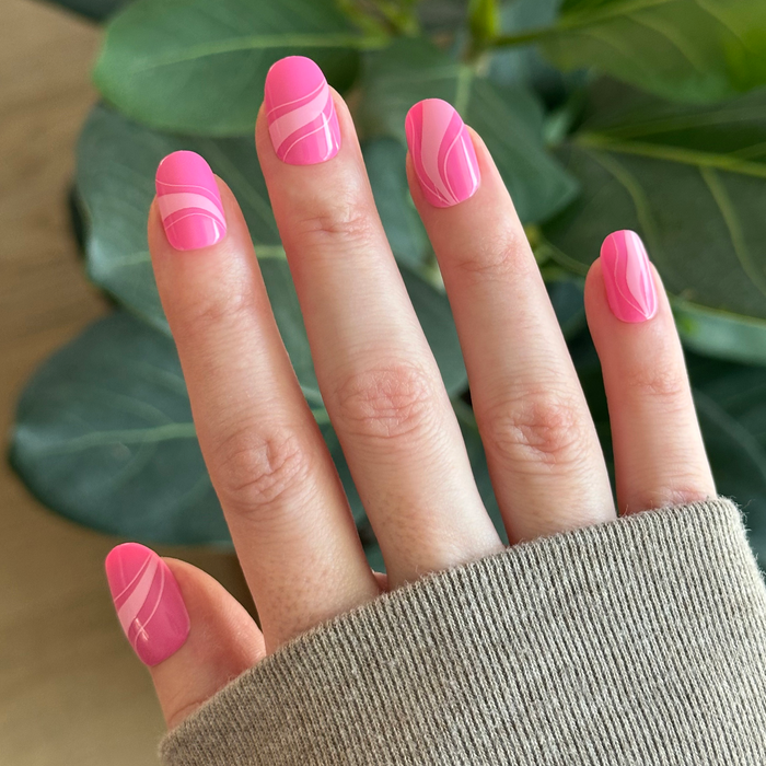 Tonal Pink Swirls - Tab Press On | Short | Round