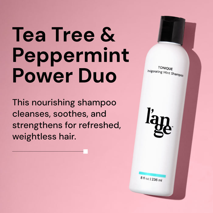 Tea Tree & Peppermint power duo claim image of Tonique Mint Shampoo.