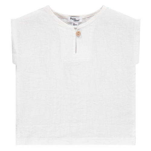 top s/s linen - white