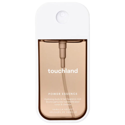 Touchland Power Essence body and hair fragrance in 60ml bottle, with sleek design and vibrant branding for a refreshing scent.