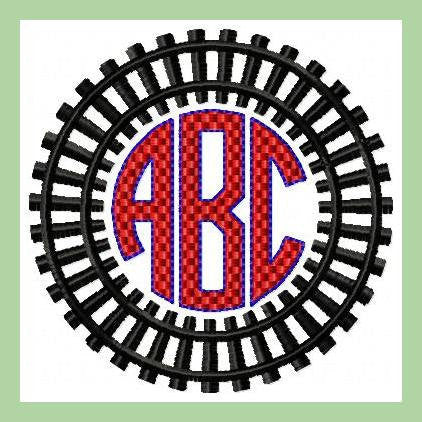 Train Track Monogram Frame - Machine Embroidery Design
