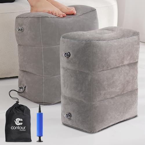 Travel Foot Rest Pillow – 2 Pack Inflatable Airplane Seat Extenders (Grey)