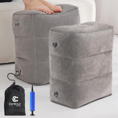 Travel Foot Rest Pillow – 2 Pack Inflatable Airplane Seat Extenders (Grey)