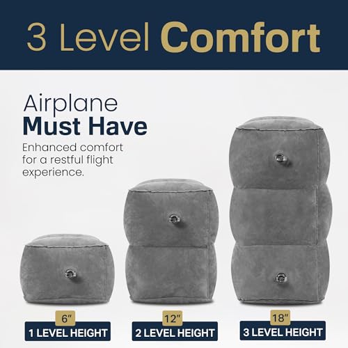 Travel Foot Rest Pillow – 2 Pack Inflatable Airplane Seat Extenders (Grey)