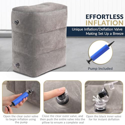 Travel Foot Rest Pillow – 2 Pack Inflatable Airplane Seat Extenders (Grey)