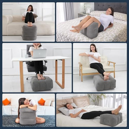 Travel Foot Rest Pillow – 2 Pack Inflatable Airplane Seat Extenders (Grey)