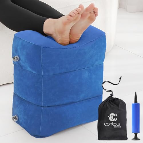 Travel Foot Rest Pillow – Inflatable Airplane Seat Extender (Blue)