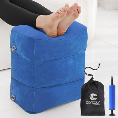 Travel Foot Rest Pillow – Inflatable Airplane Seat Extender (Blue)