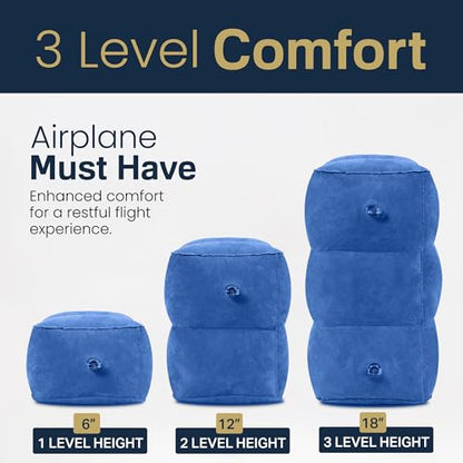 Travel Foot Rest Pillow – Inflatable Airplane Seat Extender (Blue)