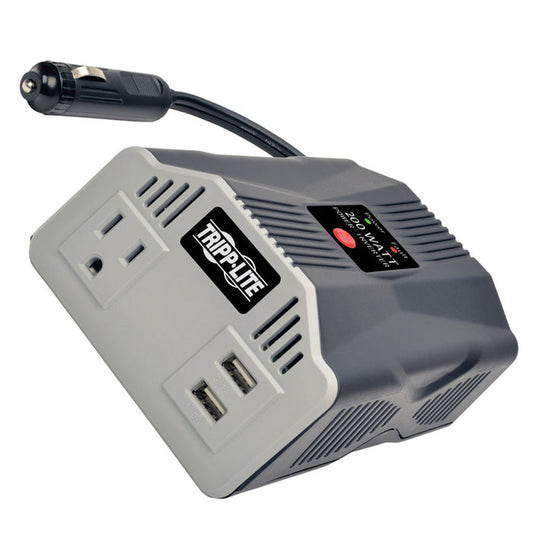 Tripp Lite power adapter with multiple outlets and USB ports on a white background