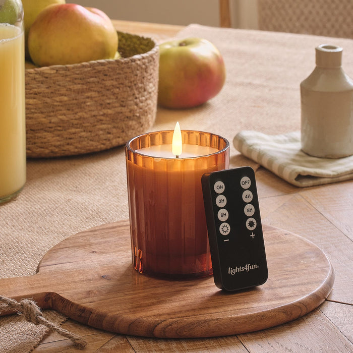 TruGlow® Burnt Orange LED Fluted Glass Candle with Remote Control