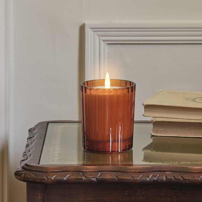 TruGlow® Burnt Orange LED Fluted Glass Candle with Remote Control