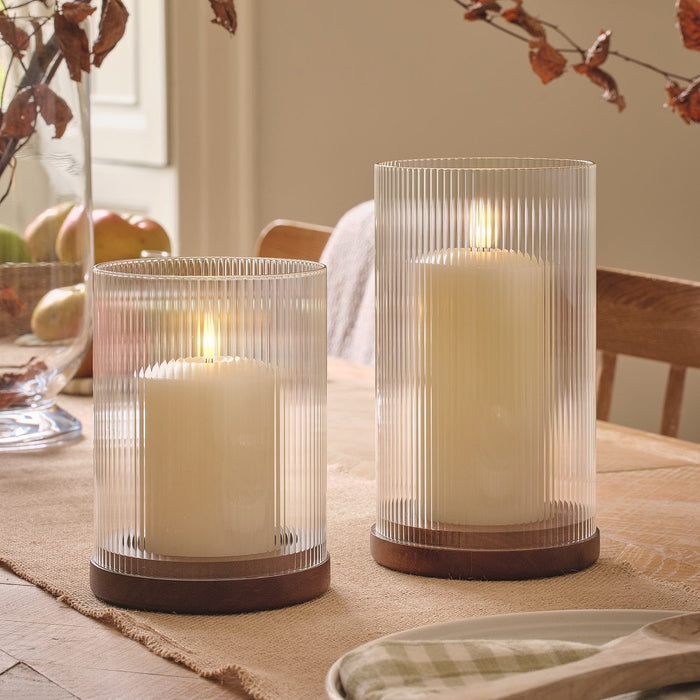 TruGlow® LED Candle and Fluted Glass Hurricane Candle Holder Duo
