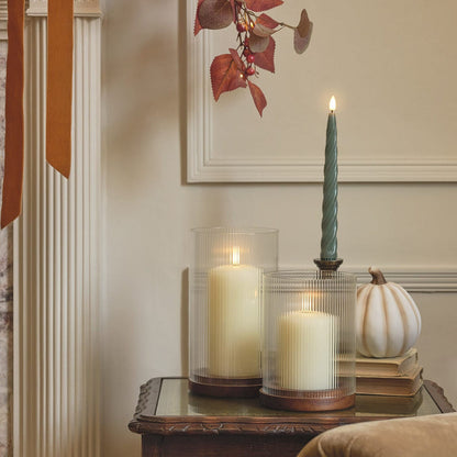 TruGlow® LED Candle and Fluted Glass Hurricane Candle Holder Duo
