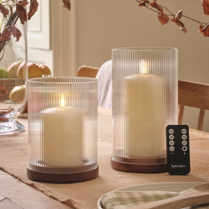 TruGlow® LED Candle and Fluted Glass Hurricane Candle Holder Duo