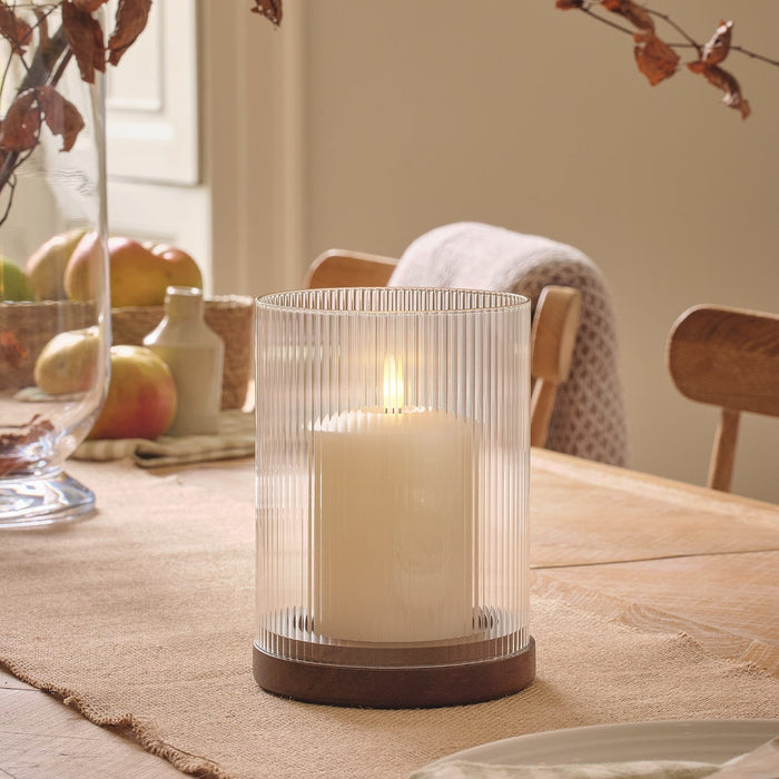 TruGlow® LED Candle and Fluted Glass Hurricane Candle Holder with Remote Control