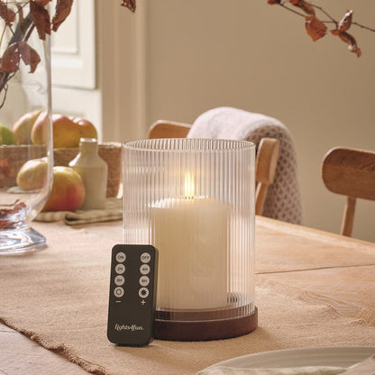 TruGlow® LED Candle and Fluted Glass Hurricane Candle Holder with Remote Control
