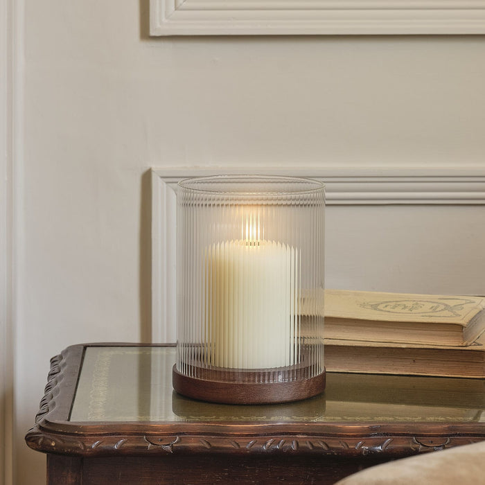 TruGlow® LED Candle and Fluted Glass Hurricane Candle Holder with Remote Control