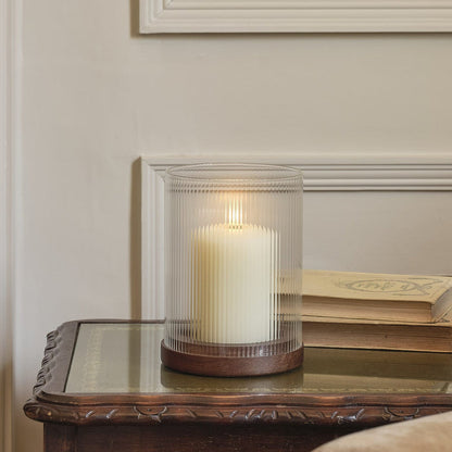 TruGlow® LED Candle and Fluted Glass Hurricane Candle Holder with Remote Control