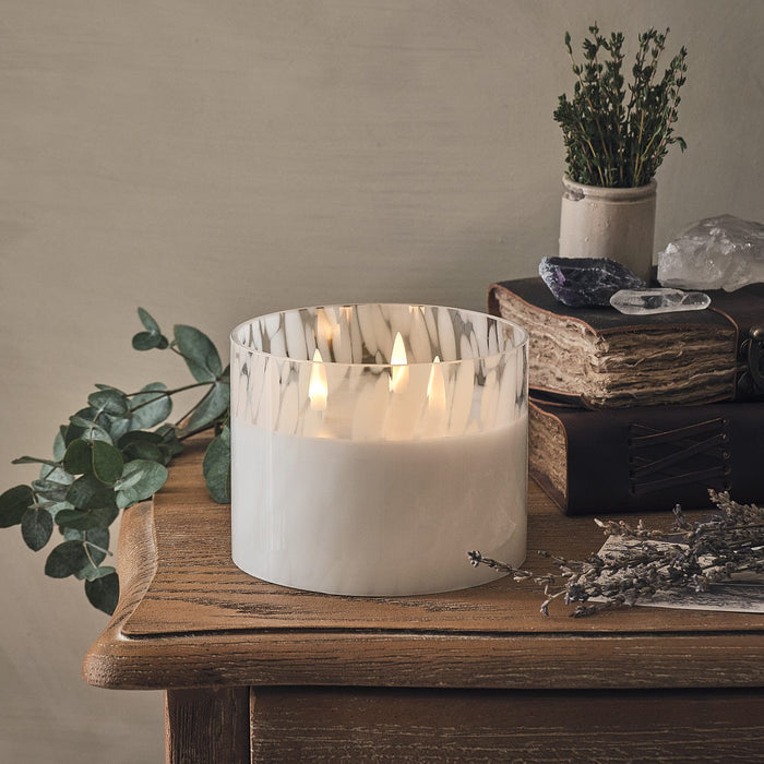 TruGlow® White Confetti Glass 3 Wick LED Candle with Remote Control