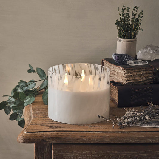 TruGlow® White Confetti Glass 3 Wick LED Candle with Remote Control