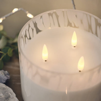TruGlow® White Confetti Glass 3 Wick LED Candle with Remote Control