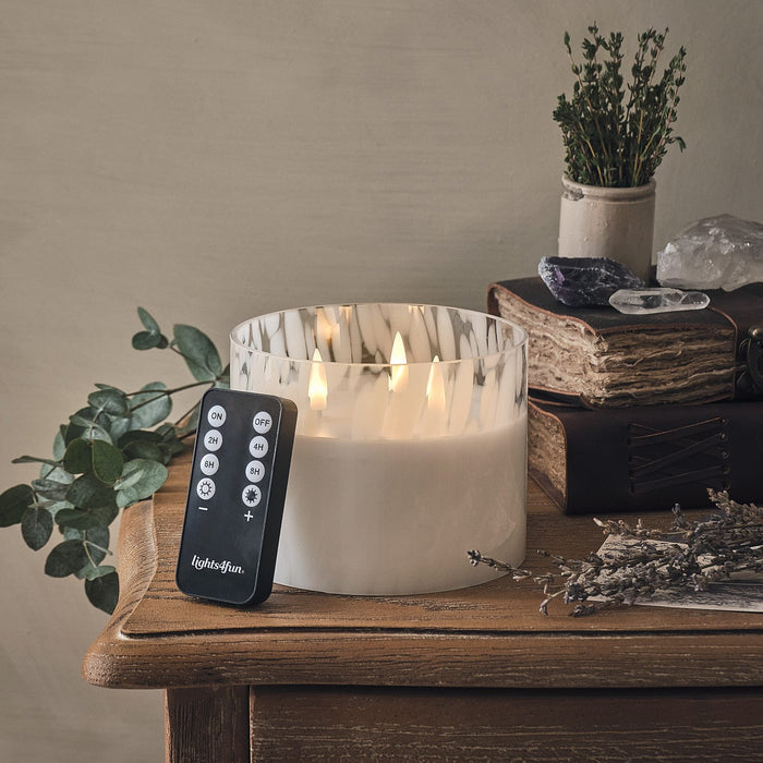 TruGlow® White Confetti Glass 3 Wick LED Candle with Remote Control