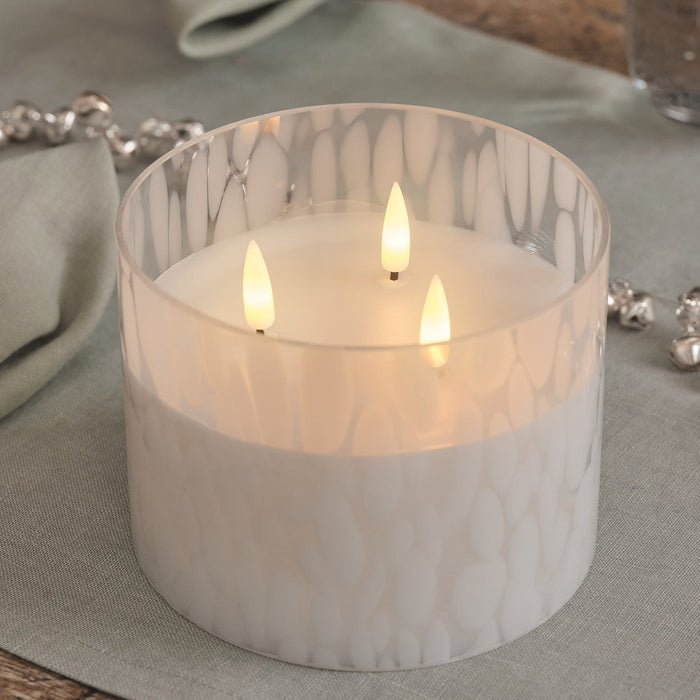 TruGlow® White Confetti Glass 3 Wick LED Candle with Remote Control