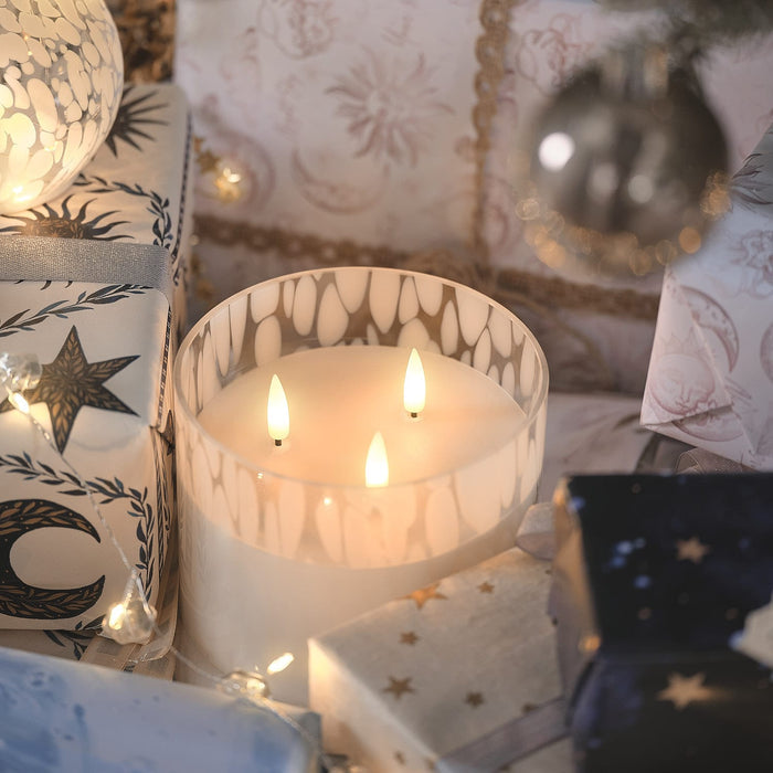 TruGlow® White Confetti Glass 3 Wick LED Candle with Remote Control