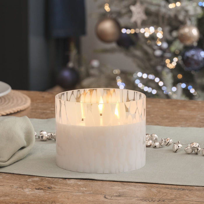 TruGlow® White Confetti Glass 3 Wick LED Candle with Remote Control