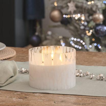 TruGlow® White Confetti Glass 3 Wick LED Candle with Remote Control
