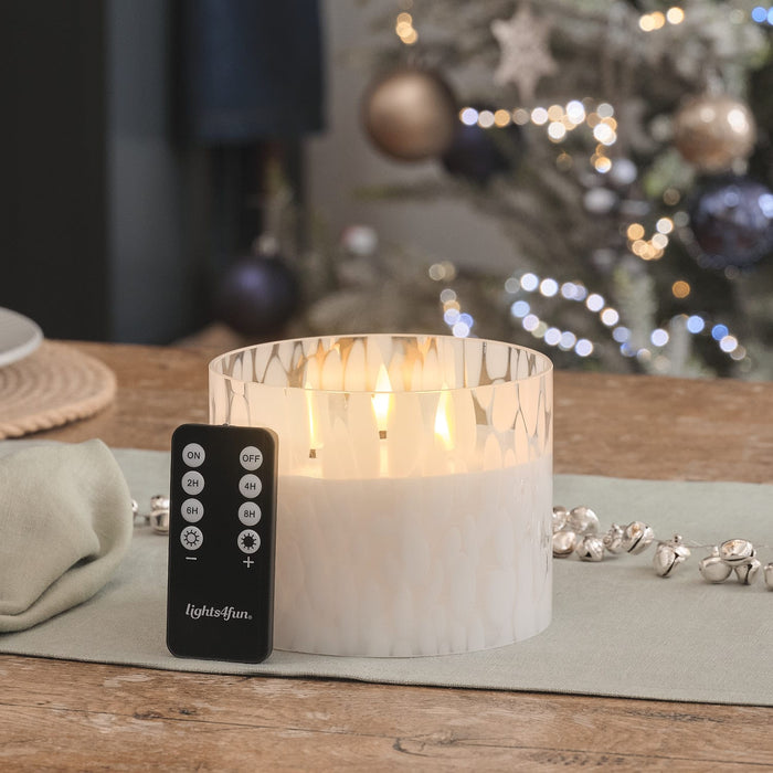 TruGlow® White Confetti Glass 3 Wick LED Candle with Remote Control
