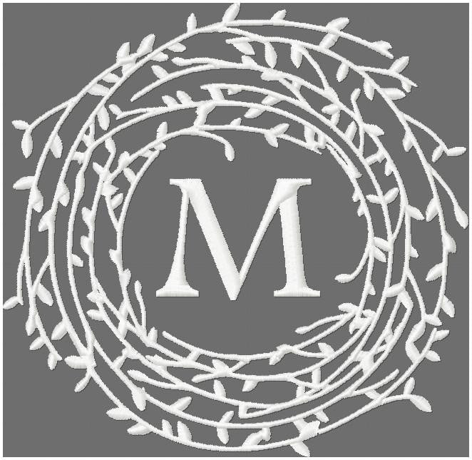 Twig wreath monogram frame border, machine embroidery design comes in 4x4, 5x5, 6x6, 7x7