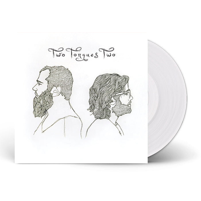 A white limited edition LP from Two Tongues, in a sleeve with a line drawing of two men in profile facing opposite ways and the handwritten text "Two Tongues Self Titled" above them.