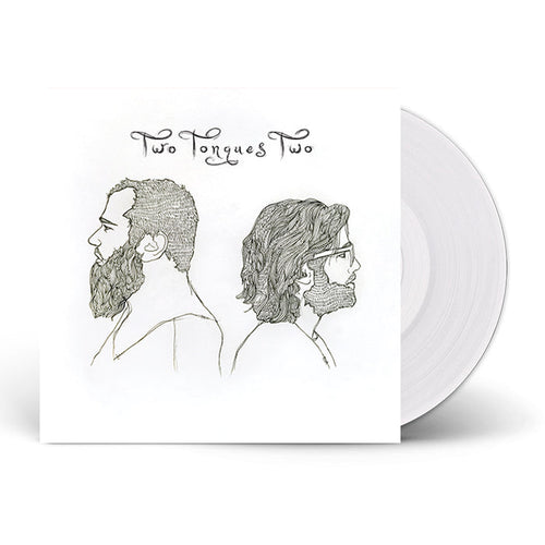 A white limited edition LP from Two Tongues, in a sleeve with a line drawing of two men in profile facing opposite ways and the handwritten text "Two Tongues Self Titled" above them.