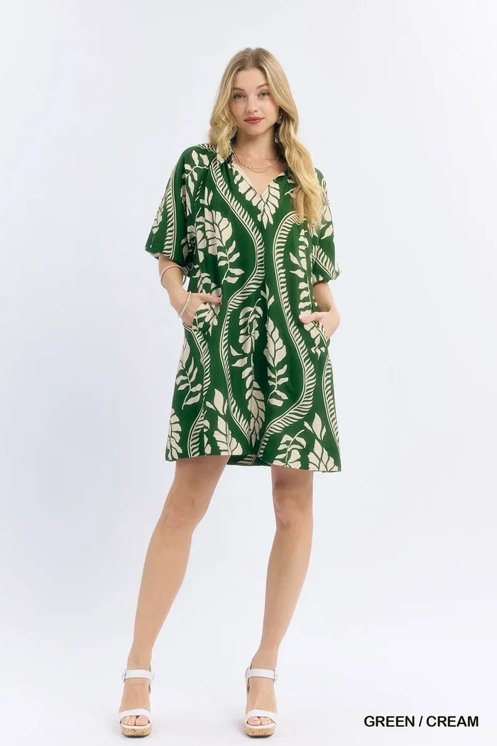 Umgee Leaf Print Mini Dress